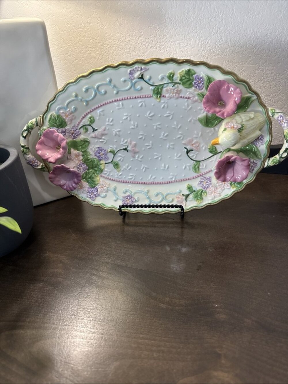 Avon China Springtime 3D  Platter with Duckling and Flowers Hand Painted 13"
